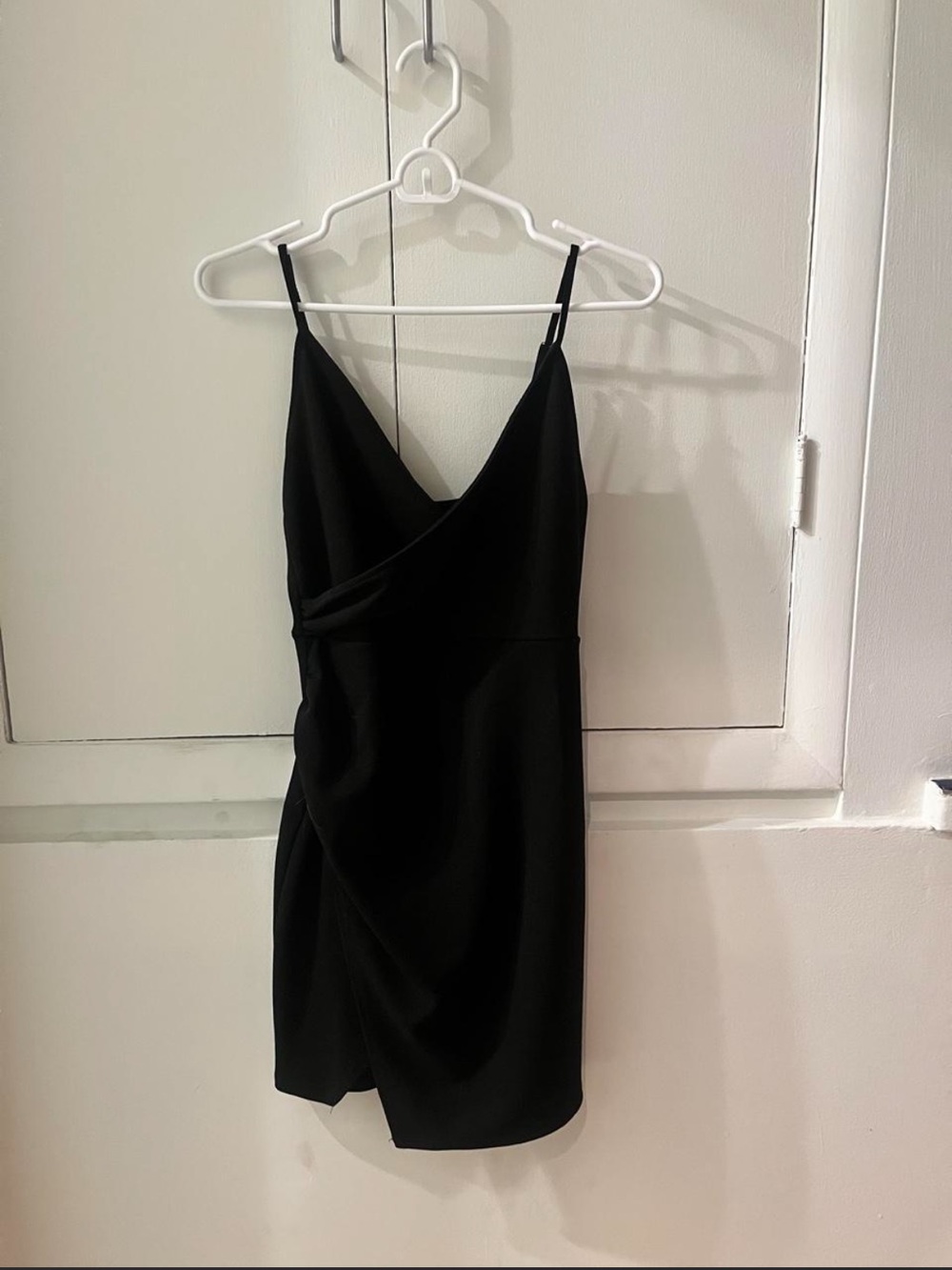 Classic Little Black Dress with Crossover V-Neck and Spaghetti Straps